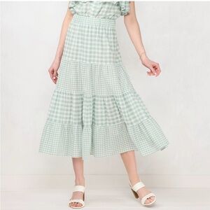 LC by Lauren Conrad Blue Gingham Tiered Midi Skirt